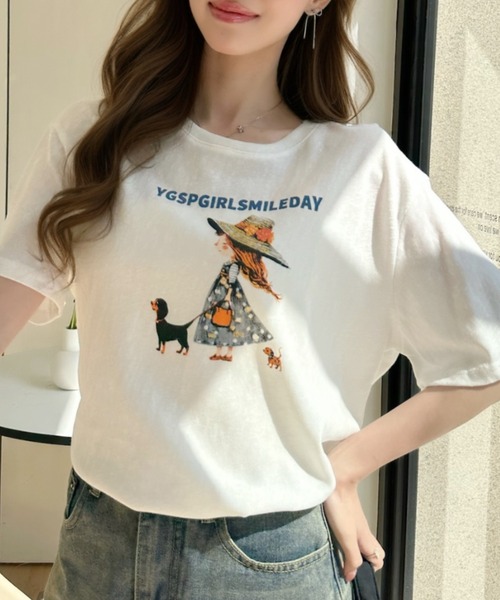 Ada.(エイダ)の「ガールウィズドッグ レトロプリント 半袖Tシャツ(Tシャツ/カットソー・レディース・イエロー/ホワイト/グレー・FREE)」の18枚目の写真