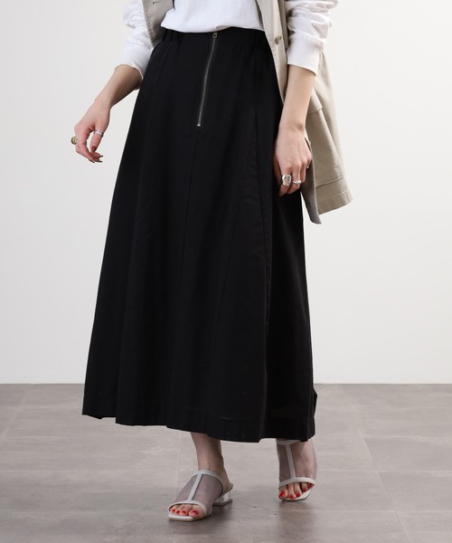 EGLANTINE(エグランティーヌ)の「EGLANTINE コットンリネンロングスカート(スカート・レディース・ブラック/ベージュ/カーキ・40)」の2枚目の写真