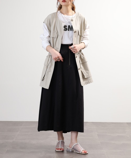 EGLANTINE(エグランティーヌ)の「EGLANTINE コットンリネンロングスカート(スカート・レディース・ブラック/ベージュ/カーキ・40)」の9枚目の写真