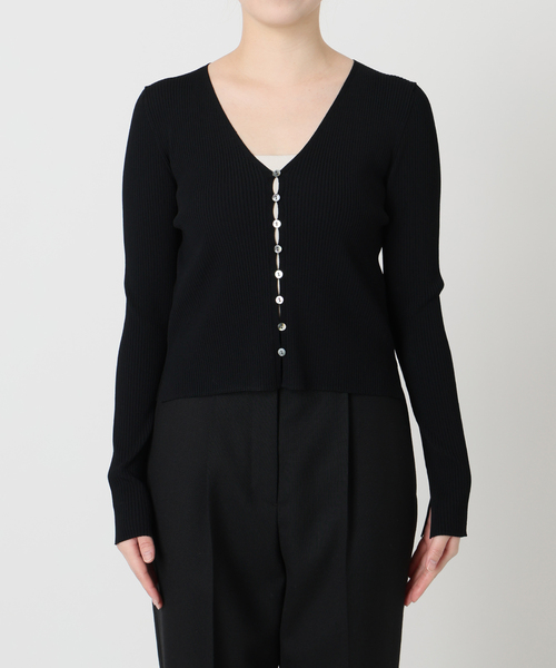 VERMEIL par iena（ヴェルメイユパーイエナ）の「RIB Vネックカーディガン（カーディガン/ボレロ・レディース・ブラック/ホワイト・FREE）」の6枚目の写真