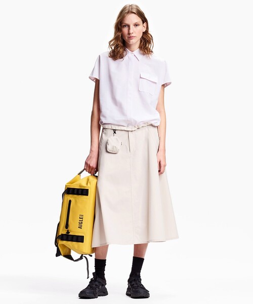 AIGLE（エーグル）の「吸水速乾 クールマックス  ウーブンストライプシャツ / 裾ドローコード（シャツ/ブラウス・レディース・ブラック/ピンク/ホワイト・S/M/L）」の11枚目の写真