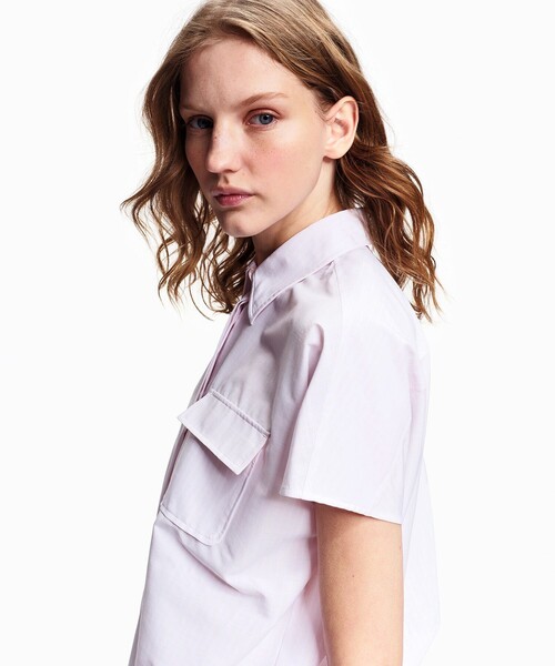 AIGLE（エーグル）の「吸水速乾 クールマックス  ウーブンストライプシャツ / 裾ドローコード（シャツ/ブラウス・レディース・ブラック/ピンク/ホワイト・S/M/L）」の14枚目の写真