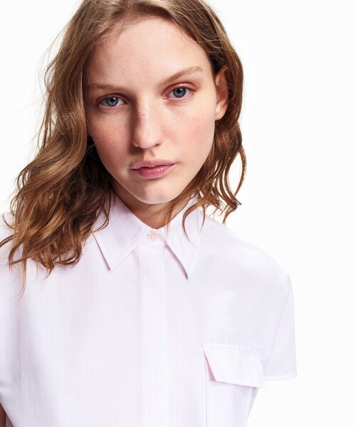 AIGLE（エーグル）の「吸水速乾 クールマックス  ウーブンストライプシャツ / 裾ドローコード（シャツ/ブラウス・レディース・ブラック/ピンク/ホワイト・S/M/L）」の15枚目の写真