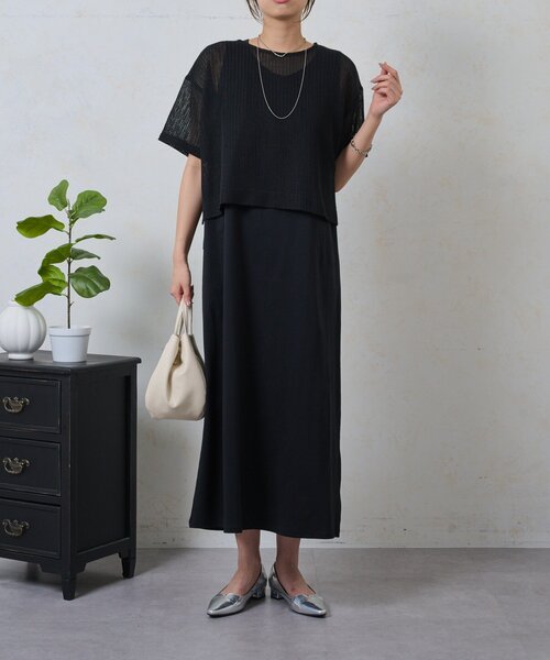 Jena espace merveilleux（ジェナ　エスパスメルヴェイユ）の「メッシュセットワンピ（ワンピース・レディース・ブラック/オフホワイト・FREE）」の2枚目の写真