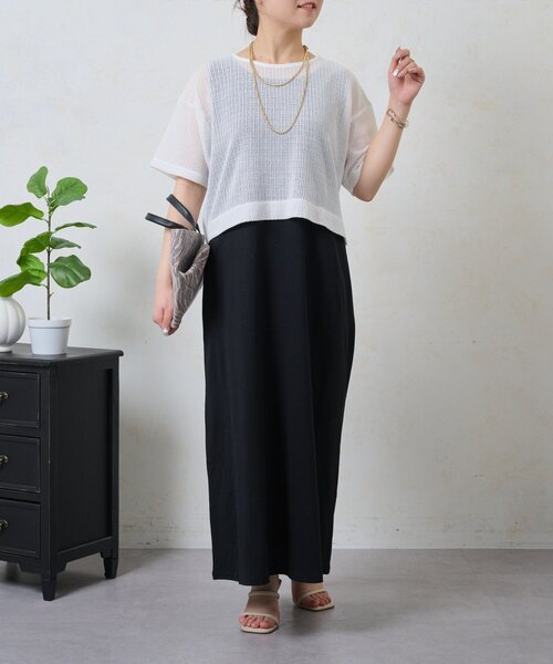 Jena espace merveilleux（ジェナ　エスパスメルヴェイユ）の「メッシュセットワンピ（ワンピース・レディース・ブラック/オフホワイト・FREE）」の8枚目の写真