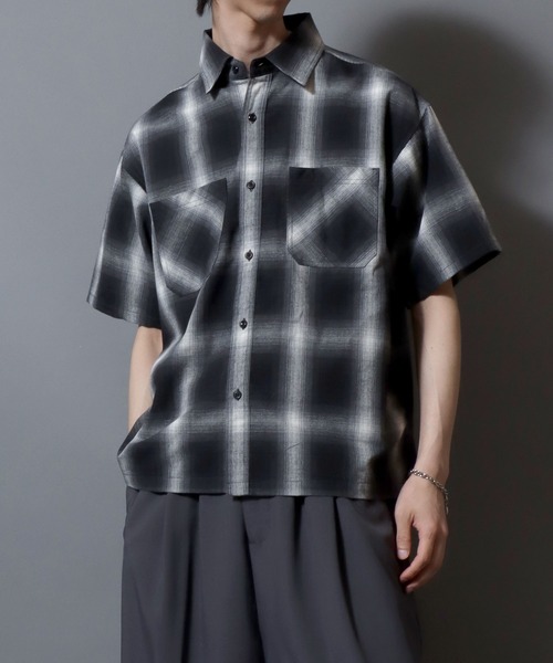 ANPAS(アンパス)の「Ombre Check Short-Sleeve Shirt / オンブレチェック 半袖シャツ メンズ トップス(シャツ/ブラウス・メンズ・ブラック/ブラウン/ブルー・LL/L/M)」の7枚目の写真