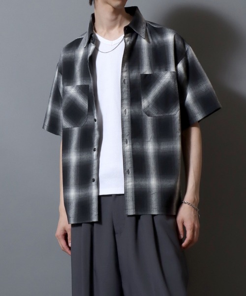 ANPAS(アンパス)の「Ombre Check Short-Sleeve Shirt / オンブレチェック 半袖シャツ メンズ トップス(シャツ/ブラウス・メンズ・ブラック/ブラウン/ブルー・LL/L/M)」の6枚目の写真