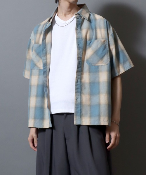 ANPAS(アンパス)の「Ombre Check Short-Sleeve Shirt / オンブレチェック 半袖シャツ メンズ トップス(シャツ/ブラウス・メンズ・ブラック/ブラウン/ブルー・LL/L/M)」の19枚目の写真