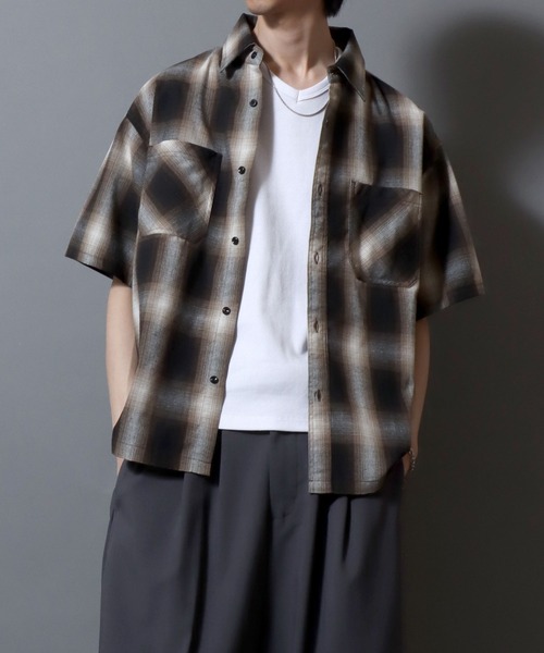 ANPAS(アンパス)の「Ombre Check Short-Sleeve Shirt / オンブレチェック 半袖シャツ メンズ トップス(シャツ/ブラウス・メンズ・ブラック/ブラウン/ブルー・LL/L/M)」の14枚目の写真