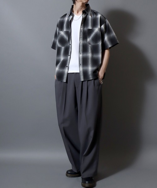 ANPAS(アンパス)の「Ombre Check Short-Sleeve Shirt / オンブレチェック 半袖シャツ メンズ トップス(シャツ/ブラウス・メンズ・ブラック/ブラウン/ブルー・LL/L/M)」の8枚目の写真