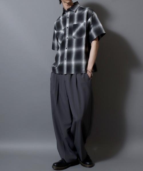 ANPAS(アンパス)の「Ombre Check Short-Sleeve Shirt / オンブレチェック 半袖シャツ メンズ トップス(シャツ/ブラウス・メンズ・ブラック/ブラウン/ブルー・LL/L/M)」の10枚目の写真