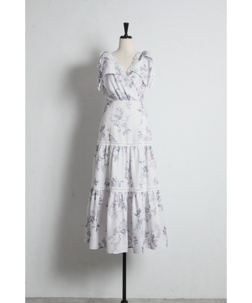 tocco closet(トッコ クローゼット)の「肩リボン付きハシゴレースティアード切り替えカシュクールワンピース(ワンピース・レディース・ネイビー/ラベンダー/ピンク・M)」の15枚目の写真