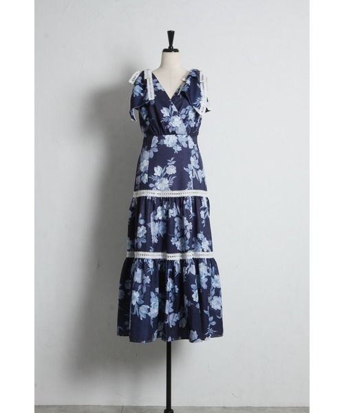 tocco closet(トッコ クローゼット)の「肩リボン付きハシゴレースティアード切り替えカシュクールワンピース(ワンピース・レディース・ネイビー/ラベンダー/ピンク・M)」の14枚目の写真