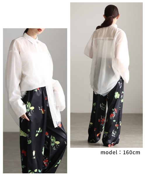 Sawa a la mode(サワアラモード)の「チュールレイヤードストライプ柄シアーロングシャツ(シャツ/ブラウス・レディース・オフホワイト/ブラック・FREE)」の10枚目の写真