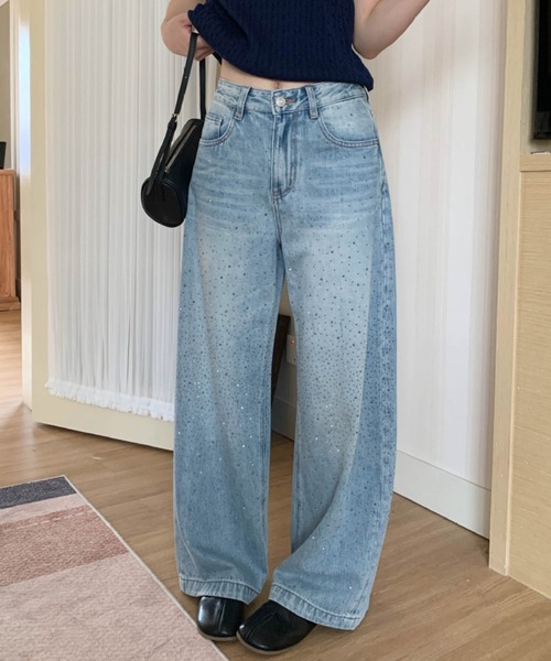 CHUN CHUN NOTES(チュンチュンノーツ)の「26SS/ラインストーンデザインワイドデニムパンツ(デニムパンツ・レディース・ベージュ/ブルー・L/M/S)」の5枚目の写真