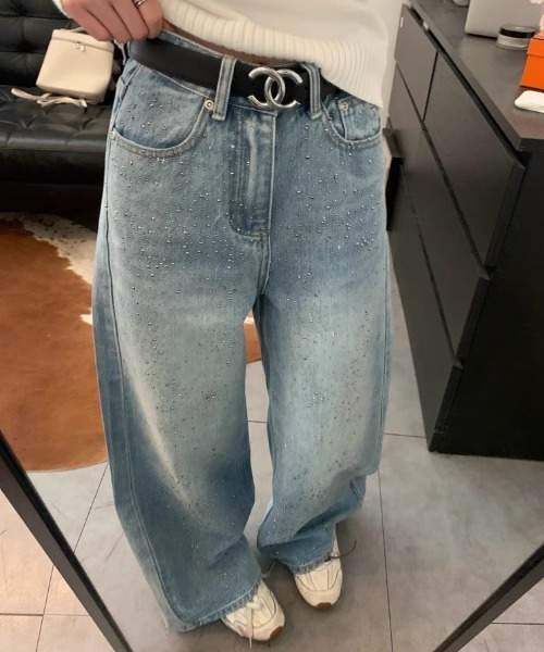 CHUN CHUN NOTES(チュンチュンノーツ)の「26SS/ラインストーンデザインワイドデニムパンツ(デニムパンツ・レディース・ベージュ/ブルー・L/M/S)」の11枚目の写真