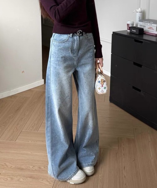 CHUN CHUN NOTES(チュンチュンノーツ)の「26SS/ラインストーンデザインワイドデニムパンツ(デニムパンツ・レディース・ベージュ/ブルー・L/M/S)」の13枚目の写真