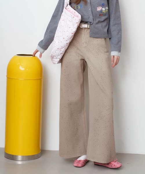 CHUN CHUN NOTES(チュンチュンノーツ)の「26SS/ラインストーンデザインワイドデニムパンツ(デニムパンツ・レディース・ベージュ/ブルー・L/M/S)」の15枚目の写真