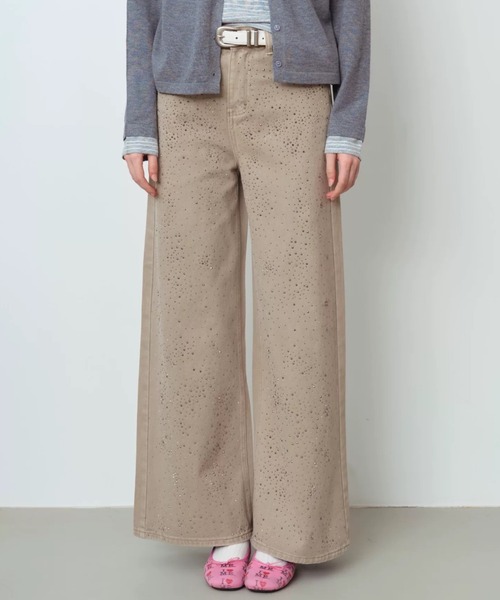 CHUN CHUN NOTES(チュンチュンノーツ)の「26SS/ラインストーンデザインワイドデニムパンツ(デニムパンツ・レディース・ベージュ/ブルー・L/M/S)」の18枚目の写真