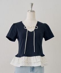 裾ドットフリルTシャツ