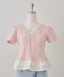 裾ドットフリルTシャツ