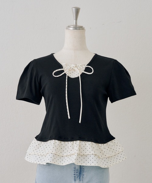 Another Branch olive des olive（アナザーブランチオリーブデオリーブ）の「裾ドットフリルＴシャツ（Tシャツ/カットソー・レディース・ピンク/ネイビー/イエロー/ブラック・FREE）」の7枚目の写真