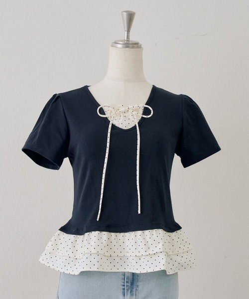 Another Branch olive des olive（アナザーブランチオリーブデオリーブ）の「裾ドットフリルＴシャツ（Tシャツ/カットソー・レディース・ピンク/ネイビー/イエロー/ブラック・FREE）」の6枚目の写真