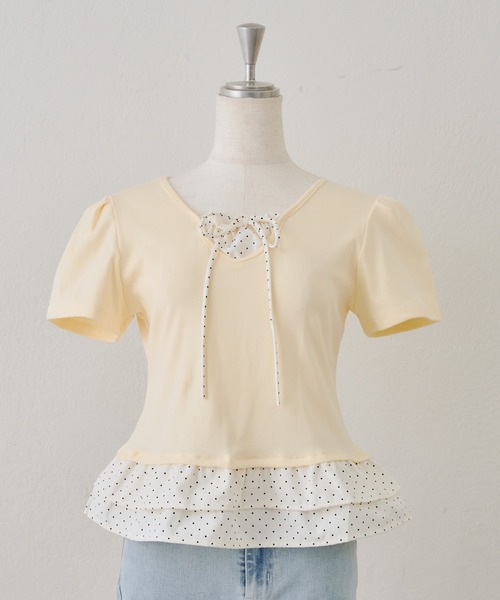 Another Branch olive des olive（アナザーブランチオリーブデオリーブ）の「裾ドットフリルＴシャツ（Tシャツ/カットソー・レディース・ピンク/ネイビー/イエロー/ブラック・FREE）」の5枚目の写真