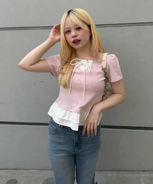Another Branch olive des olive（アナザーブランチオリーブデオリーブ）の「裾ドットフリルＴシャツ（Tシャツ/カットソー・レディース・ピンク/ネイビー/イエロー/ブラック・FREE）」の16枚目の写真