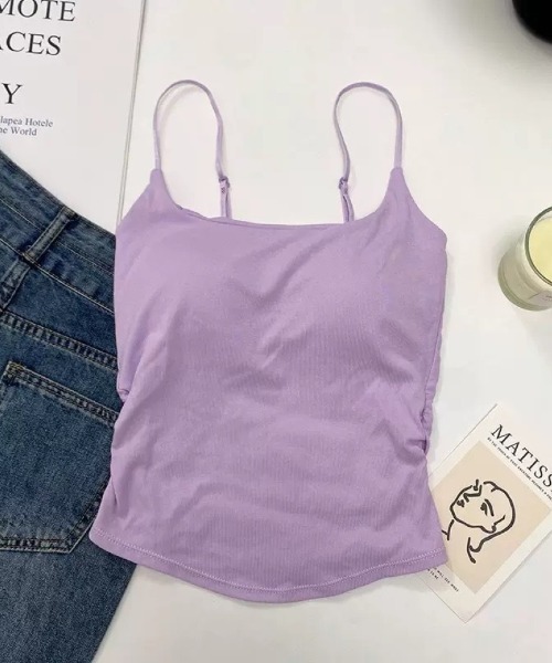 Ritzy(リッツィー)の「6色展開 カップ付きシンプル色 キャミソール(キャミソール・レディース・ブルー/ブラック/パープル/ホワイト/イエロー/グリーン/ピンク・FREE)」の5枚目の写真
