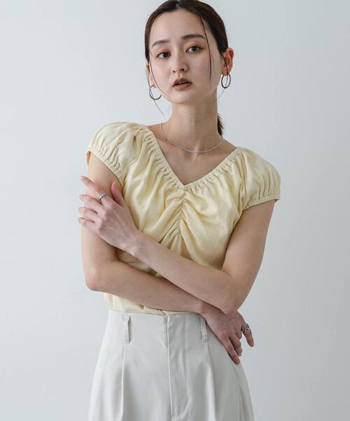 SENSE OF PLACE by URBAN RESEARCH(センスオブプレイスバイアーバンリサーチ)の「ギャザーネックカットトップ(Tシャツ/カットソー・レディース・イエロー/ブラック/オートミール・ONE)」の16枚目の写真