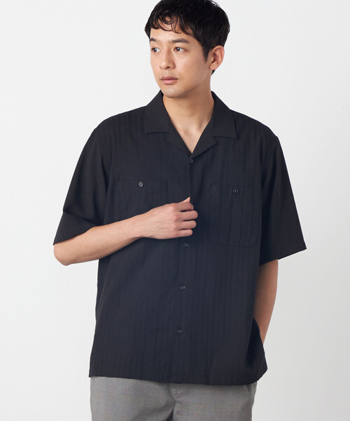 COMME CA ISM(コムサイズム)の「ドビーオックス×カラミストライプ 半袖キューバシャツ(シャツ/ブラウス・メンズ・ブラック/ホワイト・LARGE/MEDIUM)」の2枚目の写真