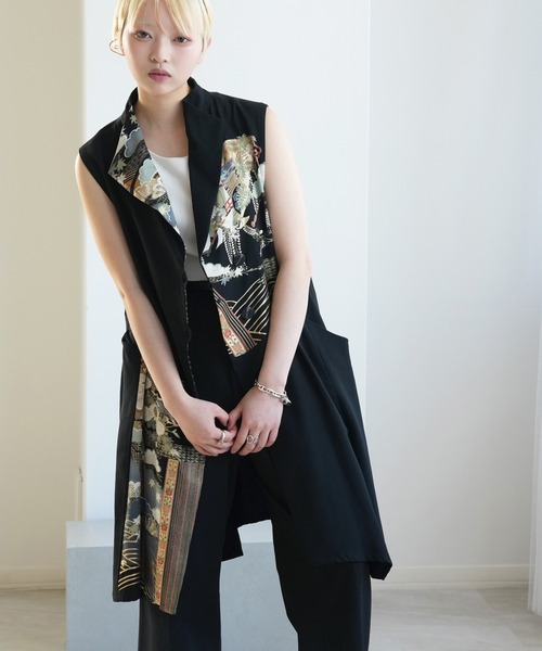 utatane(ウタタネ)の「着物リメイク maison utatane ジレ 黒を纏う松籟(しょうらい)(ベスト・レディース・ブラック・11号)」の1枚目の写真