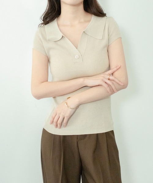 on:nue（オンニュ）の「【on:nue】[着用動画あり！] スキッパーポロリブニット（ニット/セーター・レディース・アイボリー/イエロー/ブルー/杢グレー/ブラック・FREE）」の6枚目の写真