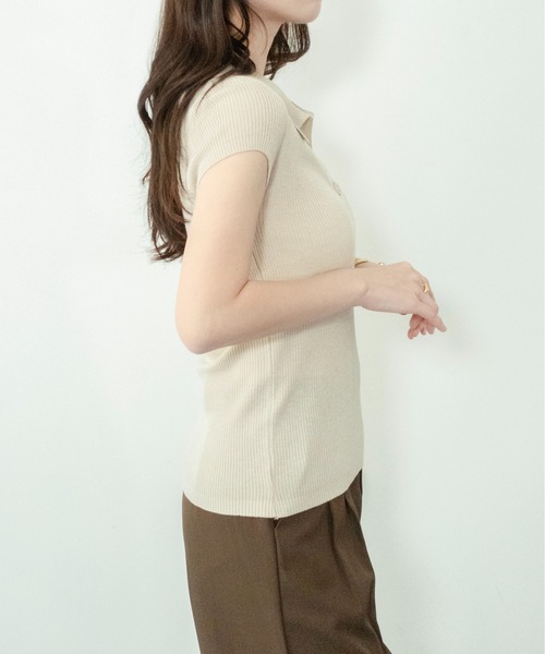 on:nue（オンニュ）の「【on:nue】[着用動画あり！] スキッパーポロリブニット（ニット/セーター・レディース・アイボリー/イエロー/ブルー/杢グレー/ブラック・FREE）」の9枚目の写真
