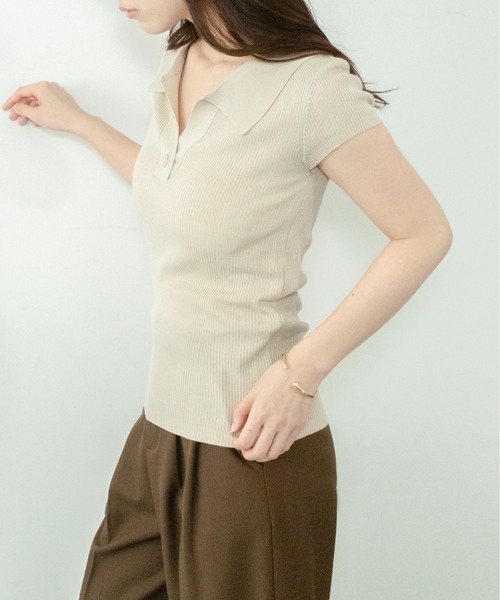 on:nue（オンニュ）の「【on:nue】[着用動画あり！] スキッパーポロリブニット（ニット/セーター・レディース・アイボリー/イエロー/ブルー/杢グレー/ブラック・FREE）」の11枚目の写真