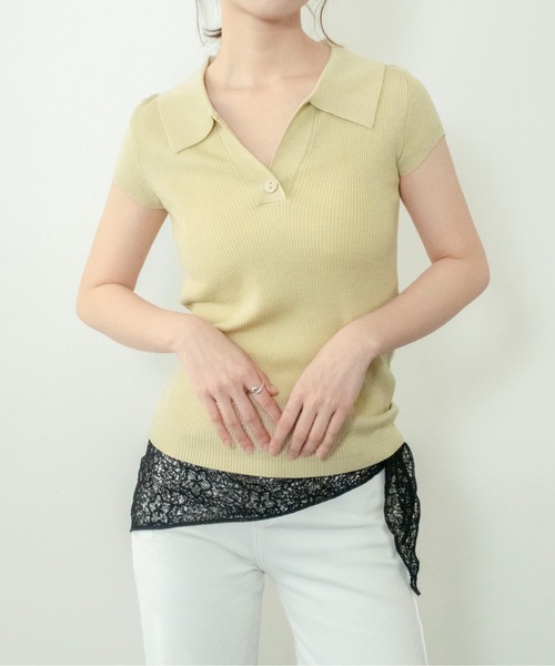 on:nue（オンニュ）の「【on:nue】[着用動画あり！] スキッパーポロリブニット（ニット/セーター・レディース・アイボリー/イエロー/ブルー/杢グレー/ブラック・FREE）」の18枚目の写真