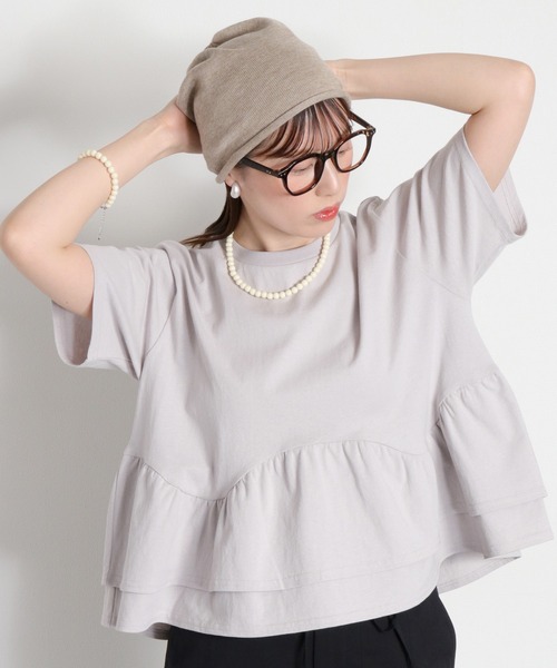cepo(セポ)の「ショートスリーブペプラムトップス(Tシャツ/カットソー・レディース・オフホワイト/グレー/ブラック・M)」の3枚目の写真