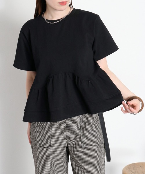 cepo(セポ)の「ショートスリーブペプラムトップス(Tシャツ/カットソー・レディース・オフホワイト/グレー/ブラック・M)」の2枚目の写真