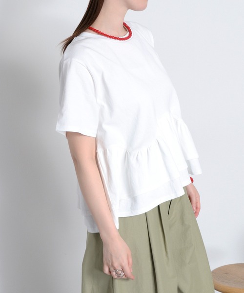 cepo(セポ)の「ショートスリーブペプラムトップス(Tシャツ/カットソー・レディース・オフホワイト/グレー/ブラック・M)」の13枚目の写真