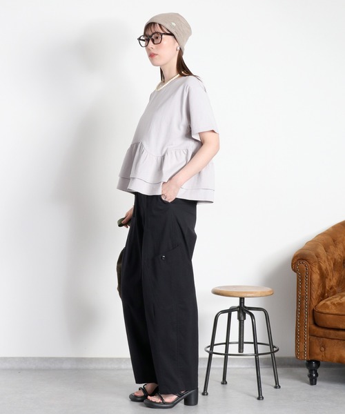 cepo(セポ)の「ショートスリーブペプラムトップス(Tシャツ/カットソー・レディース・オフホワイト/グレー/ブラック・M)」の17枚目の写真