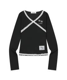 ラセレースクロスVネック長袖Tシャツ