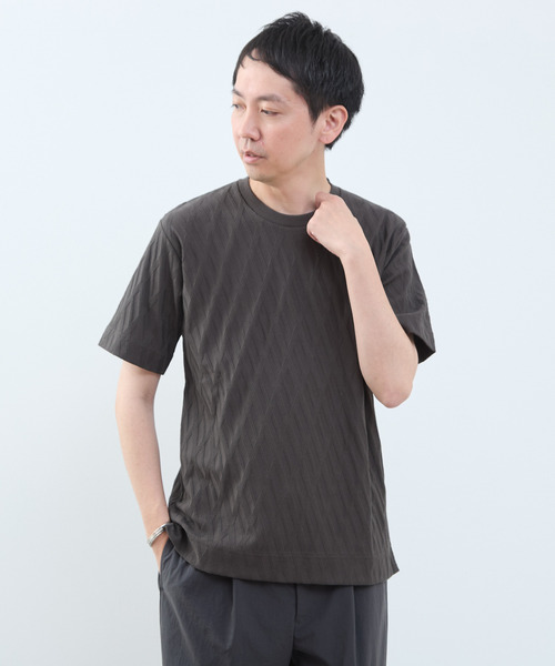 MEN'S MELROSE(メンズメルローズ)の「バイアスリンククルーネックTシャツ(Tシャツ/カットソー・メンズ・ブルーグレー/スミクロ・4/3)」の2枚目の写真