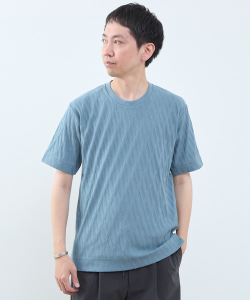 MEN'S MELROSE(メンズメルローズ)の「バイアスリンククルーネックTシャツ(Tシャツ/カットソー・メンズ・ブルーグレー/スミクロ・4/3)」の1枚目の写真
