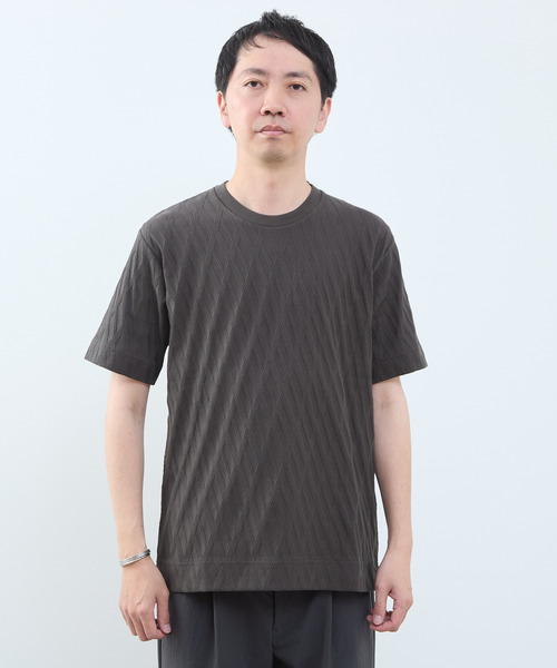 MEN'S MELROSE（メンズメルローズ）の「バイアスリンククルーネックTシャツ（Tシャツ/カットソー・メンズ・ブルーグレー/スミクロ/ホワイト・4/3/2）」の4枚目の写真