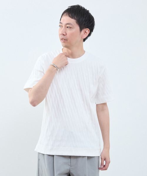 MEN'S MELROSE（メンズメルローズ）の「バイアスリンククルーネックTシャツ（Tシャツ/カットソー・メンズ・ブルーグレー/スミクロ/ホワイト・4/3/2）」の13枚目の写真