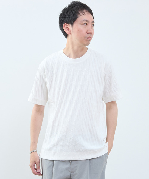 MEN'S MELROSE（メンズメルローズ）の「バイアスリンククルーネックTシャツ（Tシャツ/カットソー・メンズ・ブルーグレー/スミクロ/ホワイト・4/3/2）」の14枚目の写真