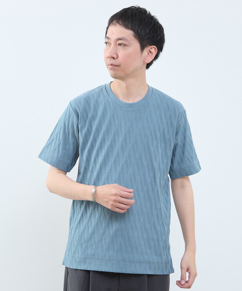 MEN'S MELROSE（メンズメルローズ）の「バイアスリンククルーネックTシャツ（Tシャツ/カットソー・メンズ・ブルーグレー/スミクロ/ホワイト・4/3/2）」の17枚目の写真