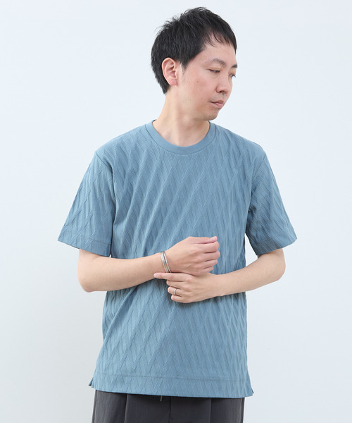 MEN'S MELROSE（メンズメルローズ）の「バイアスリンククルーネックTシャツ（Tシャツ/カットソー・メンズ・ブルーグレー/スミクロ/ホワイト・4/3/2）」の18枚目の写真