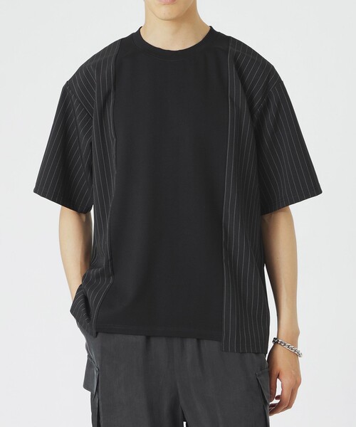 LOVELESS（ラブレス）の「ストライプブロッキングTシャツ（Tシャツ/カットソー・メンズ・ブルー系その他7/ブラック/ライトグレー・L/M）」の16枚目の写真